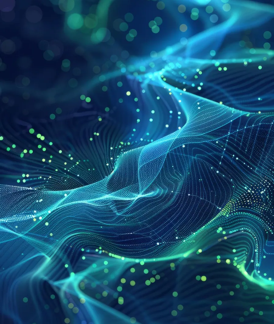 Rede digital abstrata em tons azuis e verdes